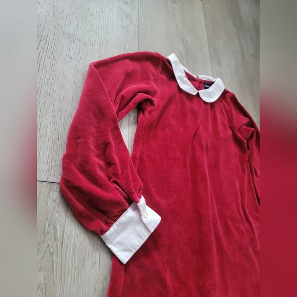 Ralph Lauren Girls' Red Velour Peter Pan Collar Button Back Dress 6Y